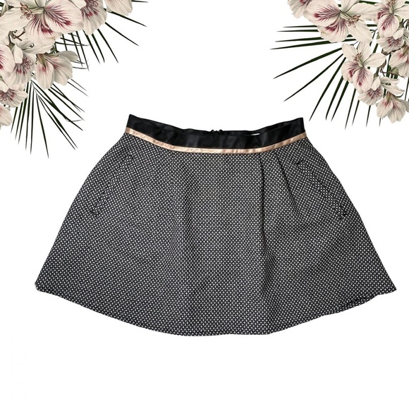 BCBGeneration Mini Skirt Faux Leather Trim Black White Rose Gold 2 QUT3E338 - Picture 1 of 14